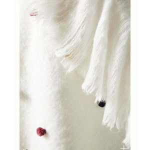 Anthropologie Throw Blanket Pompom White Large Oblong Wool Blend Fringed