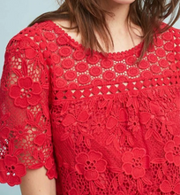 Load image into Gallery viewer, Anthropologie Top Womens 0 Red Short Sleeve Round Neck Lace A-line Blouse