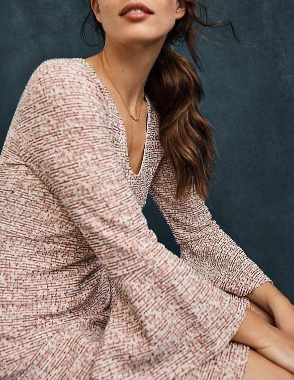 anthropologie beige dress Anthropologie Long-Sleeve Sheer Pleated Midi Dress In Beige - 30% Off