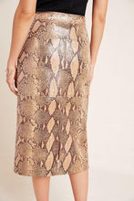 Load image into Gallery viewer, Anthropologie Women&#39;s Snake-Print Brown Vegan Faux Leather Pencil Skirt