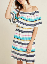 Load image into Gallery viewer, Anthropologie Dress Womens Extra Large Off Shoulder Striped A-Line Pleated