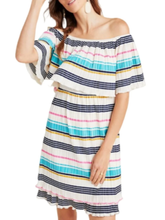 Load image into Gallery viewer, Anthropologie Women&#39;s On-Off Shoulder Striped A-Line Pleated Mini Dress – XL