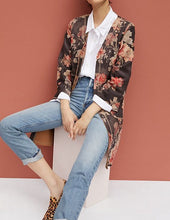 Load image into Gallery viewer, Anthropologie Women’s Open-Front Kimono Jacket; Floral Micro-Suede - Large