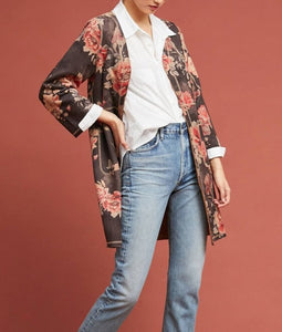 Anthropologie Women’s Open-Front Kimono Jacket; Floral Micro-Suede - Large