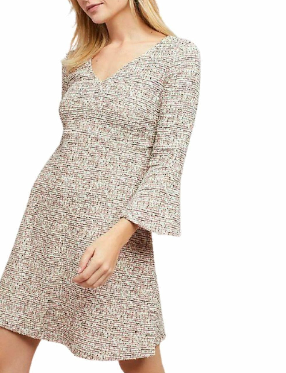 beige swing dress V Neck Half Sleeve Graphic Swing Dress: 100%VISCOSE / BEIGE main image 1