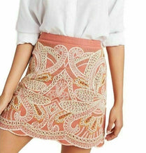 Load image into Gallery viewer, Anthropologie Womens Mini Skirt Beaded Embroidered PInk Scallop Hem Cotton, 4