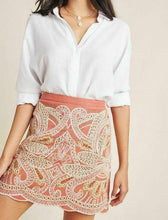 Load image into Gallery viewer, Anthropologie Womens Mini Skirt Beaded Embroidered PInk Scallop Hem Cotton, 4