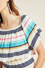 Load image into Gallery viewer, Anthropologie Women&#39;s On-Off Shoulder Striped A-Line Pleated Mini Dress – XL
