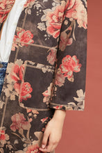 Load image into Gallery viewer, Anthropologie Women’s Open-Front Kimono Jacket; Floral Micro-Suede - Large