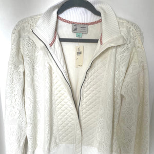 Anthropologie Cardigan Jacket Womens Large Off White Quilted Zip Mock Neck