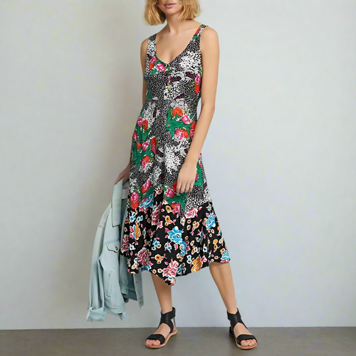 Anthropologie Dress Womens 2 Sleeveless V-Neck Floral A-Line Asymmetric