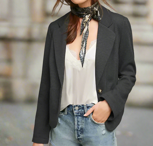 Anthropologie Jacket Womens 14 Gray Blazer Shrunken Cartonnier Tomboy