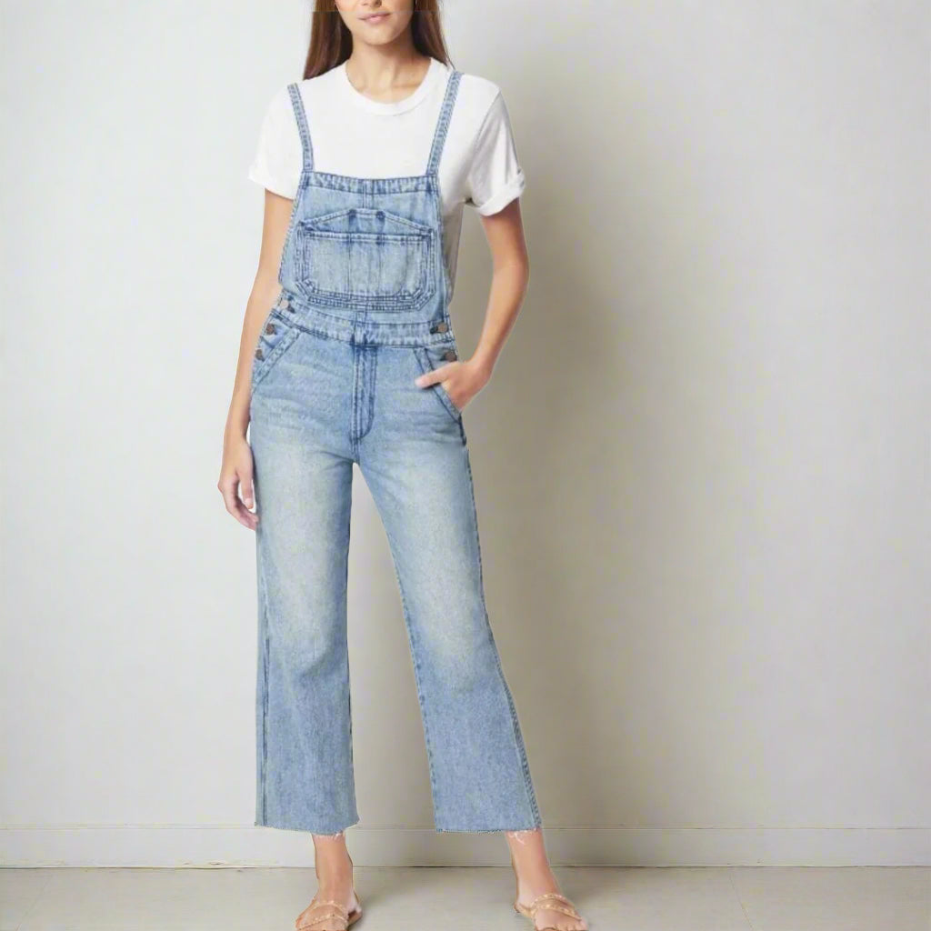 Anthropologie Joes Denim Overalls Womens Large Blue Crop Wide Leg Slim Fit