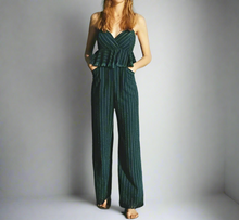 Load image into Gallery viewer, Anthropologie_Jumpsuit_Womens_Blue_Denim_Sleeveless_Peplum_Ruffled_Striped