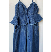 Load image into Gallery viewer, Anthropologie Jumpsuit Womens Blue Denim Sleeveless Peplum Ruffled Striped