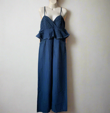 Load image into Gallery viewer, Anthropologie_Jumpsuit_Womens_Blue_Denim_Sleeveless_Peplum_Ruffled_Striped