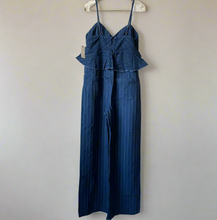 Load image into Gallery viewer, Anthropologie_Jumpsuit_Womens_Blue_Denim_Sleeveless_Peplum_Ruffled_Striped