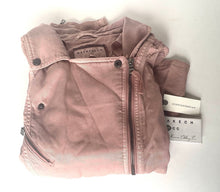 Load image into Gallery viewer, Folded pink jacket with a tag on a white background