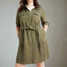 Load image into Gallery viewer, Anthropologie Shirt Dress Womens 1X Green Button Up Belted Khaki Utility Eryn