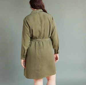 Anthropologie Shirt Dress Womens 1X Green Button Up Belted Khaki Utility Eryn