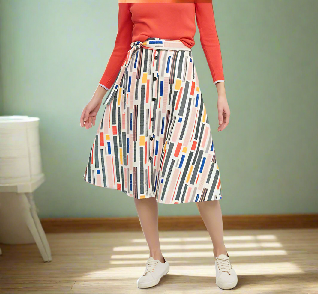 Anthropologie Skirt Womens 6  A-Line 50’s Midi Button Front Belted, Hutch
