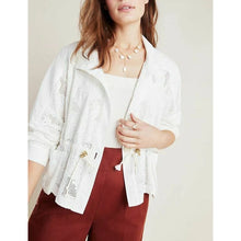 Load image into Gallery viewer, Anthropologie White Cotton Anorak Jacket Floral Eyelet Drawstring XS