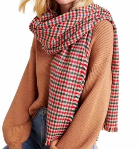 Anthropologie Scarf Womens Red Plaid Check Fringed Long Wrap Soft