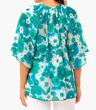 Load image into Gallery viewer, Antik Batik Shirt Womens Medium Blue Short Flutter Sleeve Floral Cotton Tunic Top