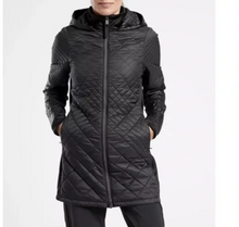 Load image into Gallery viewer, Athleta Bayview Hooded Coat Womens Large Petite Black Quilted Jacket Winter