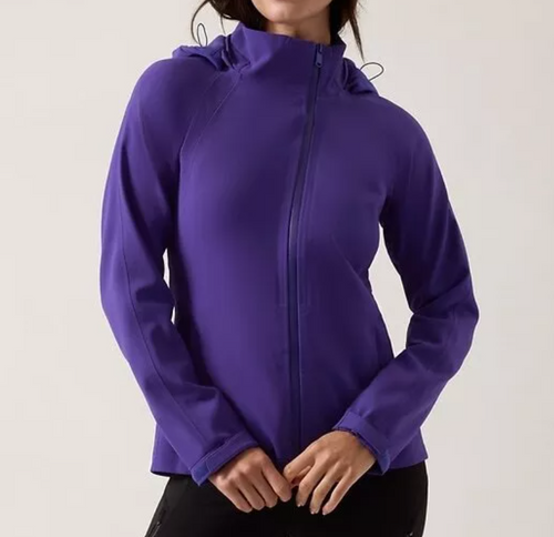 Athleta Glacier Softshell Hooded Jacket Womens Large Purple Training Repellent