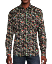 Load image into Gallery viewer, BERTIGO Dalan Shirt Mens 2XL XXL Black Multi Button Up City Dress Stretch