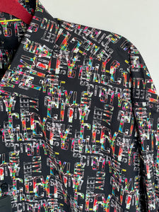 BERTIGO Dalan Shirt Mens 2XL XXL Black Multi Button Up City Dress Stretch