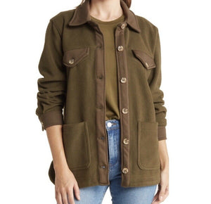 BLANKNYC Jacket Womens Large Green Fleece Shacket Button Shirt Pockets