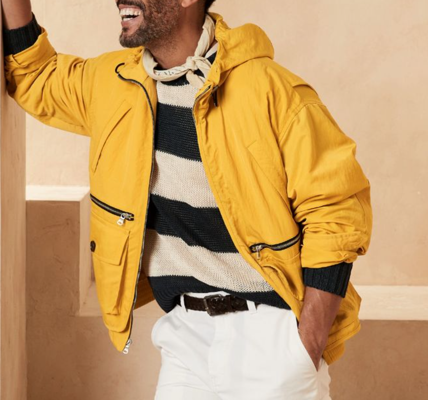 Banana Republic Hooded Oversized Jacket Mens XXL Yellow Fishing Pockets