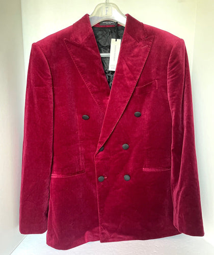 Banana Republic Mens Wooster Velvet Blazer 42RS Red Double Breasted Slim Fit