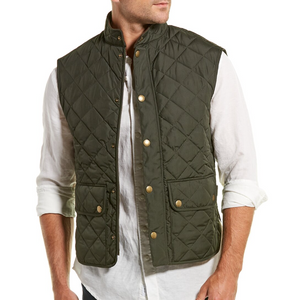 Barbour Lowerdale Gilet Quilted Vest Mens Large Green Stand Collar Pockets