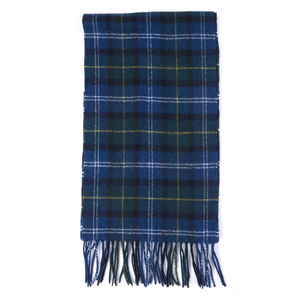 Barbour Tartan Plaid Lambswool Scarf Mens Blue Long Fringed Classic Seaweed