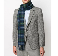 Load image into Gallery viewer, Barbour Tartan Plaid Lambswool Scarf Mens Blue Long Fringed Classic Seaweed