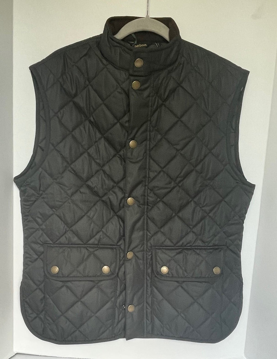 Barbour Lowerdale Gilet Quilted Vest Mens Large Green Stand Collar Pockets