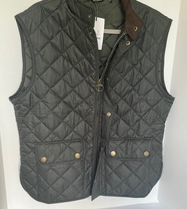 Barbour Lowerdale Gilet Quilted Vest Mens Large Green Stand Collar Pockets