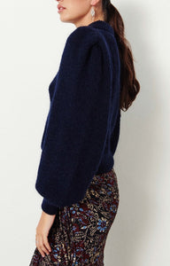 BA&SH Women’s Tilte Puff Sleeve Collared Mohair Wool Knit Blue Sweater, M (2)