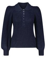 Load image into Gallery viewer, BA&amp;SH Women’s Tilte Puff Sleeve Collared Mohair Wool Knit Blue Sweater, M (2)