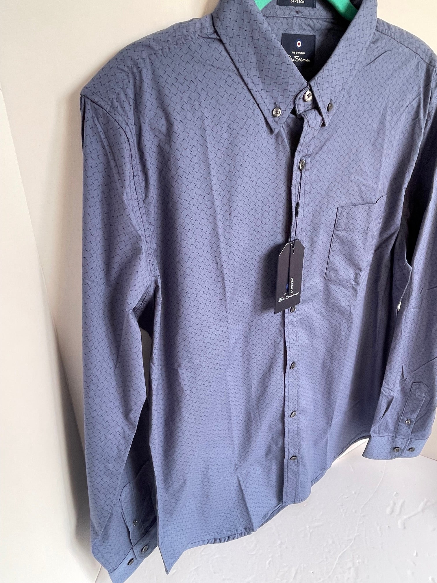 Ben Sherman Cotton Shirt Mens Large Blue Button-Down Regular Fit Stretch Print Ben Sherman Cotton Shirt Mens Large Blue Button-Down Regular Fit Stretch Print