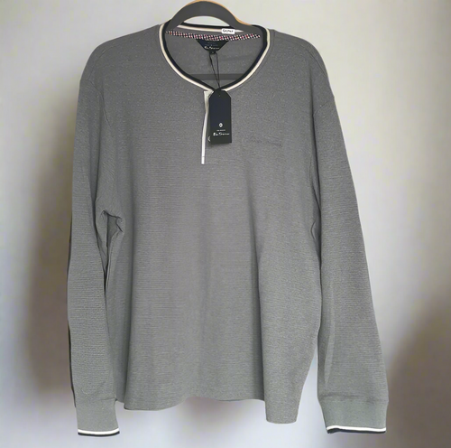 Ben Sherman Henley Shirt Mens Extra Large XL Gray Regular Fit Waffle Knit Pullover