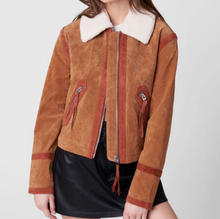 Load image into Gallery viewer, BlankNYC Caramel Sauce Suede Jacket Womens Medium Brown Sherpa Collar