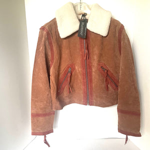 BlankNYC Caramel Sauce Suede Jacket Womens Medium Brown Sherpa Collar