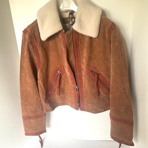 BlankNYC Caramel Sauce Suede Jacket Womens Medium Brown Sherpa Collar