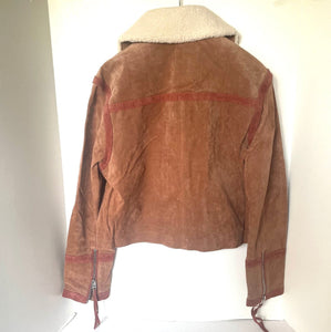 BlankNYC Caramel Sauce Suede Jacket Womens Medium Brown Sherpa Collar