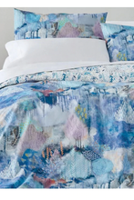 Load image into Gallery viewer, Boutique Queen Duvet Cover Set Blue Cotton 3-Piece Watercolor Oeko-Tex Araba