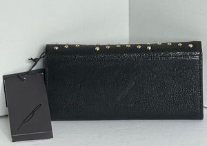 Brian Atwood Clutch Crossbody Women Small Black Leather Envelope Gold Studded